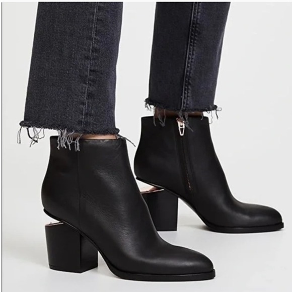 Alexander Wang Leather Pointed Toe Block Heel Ankle Boots Black Women's Size 7.5